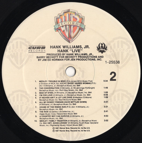 Hank Williams Jr. : Hank "Live" (LP, Album, Spe)