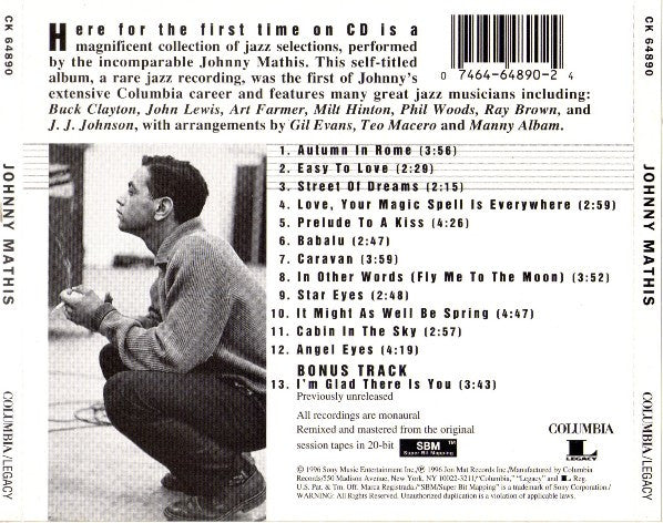 Johnny Mathis : Johnny Mathis (CD, Album, Mono, RE, RM, Sup)