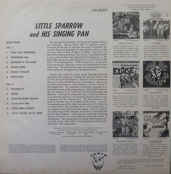 Little Sparrow : Little Sparrow And His Singing Steel Pan (LP, Album)