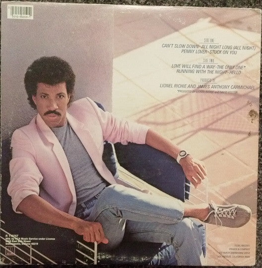 Lionel Richie : Can't Slow Down (LP, Album, Club, RCA)
