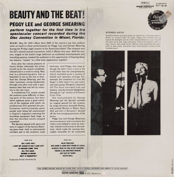 Peggy Lee / George Shearing : Beauty And The Beat! (LP, Album, RE)