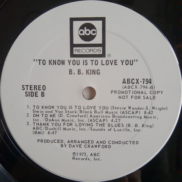 B.B. King : To Know You Is To Love You (LP, Album, Promo)