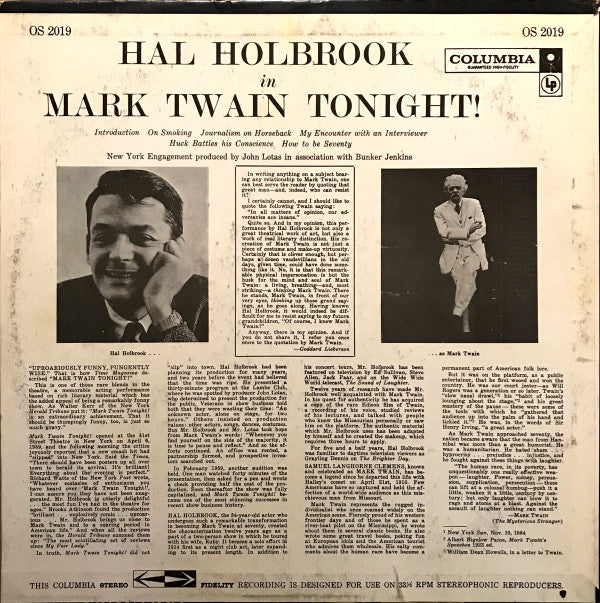 Hal Holbrook : Mark Twain Tonight (LP, Album, RE)