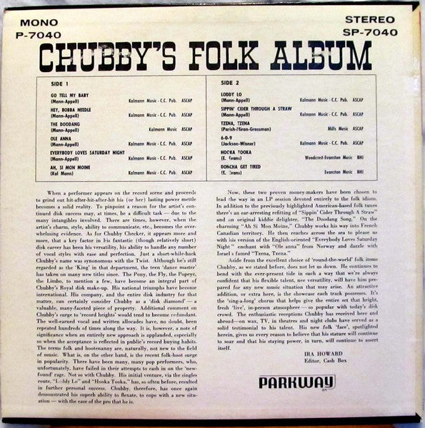 Chubby Checker : Chubby's Folk Album (LP, Album, Mono)