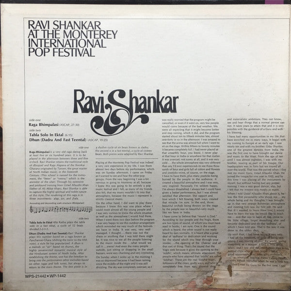 Ravi Shankar : Ravi Shankar At The Monterey International Pop Festival (LP, Album, Ind)