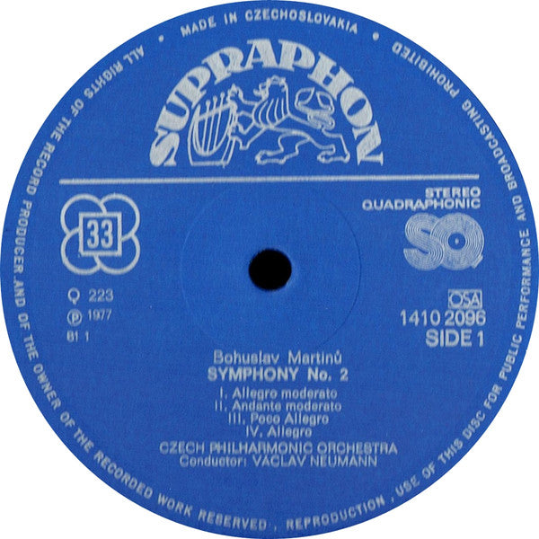 Bohuslav Martinů, The Czech Philharmonic Orchestra, Václav Neumann : Symphony No. 2 / Fantaisies Symphoniques / Symphony No. 6 (LP, Quad, RE)