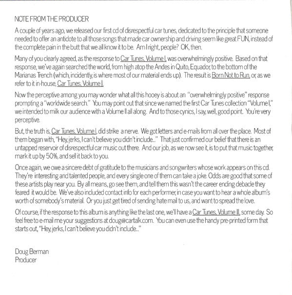 Car Talk : Born Not To Run (More Disrespectful Car Songs) (CD)