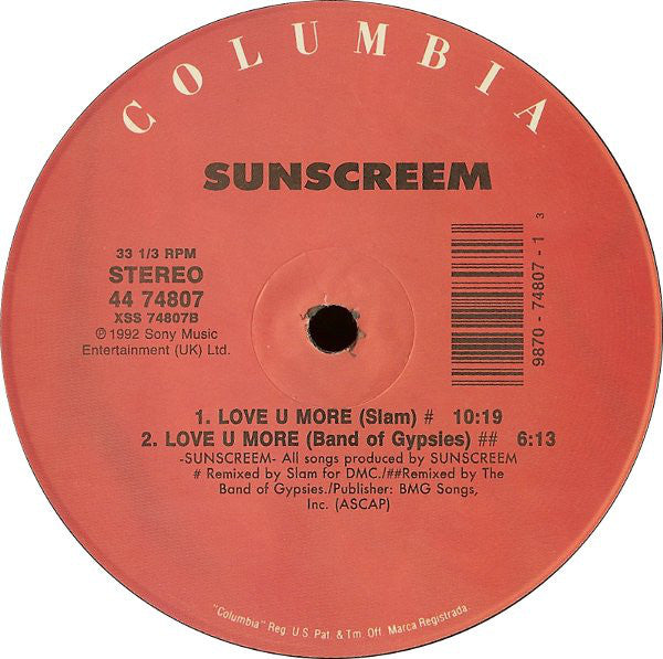 Sunscreem : Love U More (12")