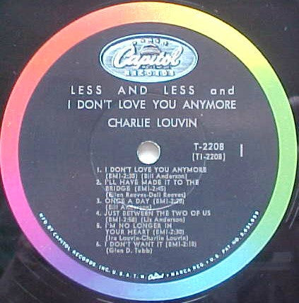 Charlie Louvin : Less And Less And I Don't Love You Anymore (LP, Album, Mono, Scr)