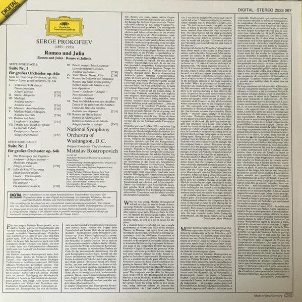 Prokofiev*, National Symphony Orchestra, Mstislav Rostropovich : Romeo And Juliet - Suites 1&2 (LP, Album)