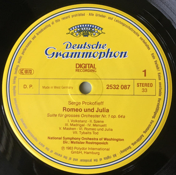 Prokofiev*, National Symphony Orchestra, Mstislav Rostropovich : Romeo And Juliet - Suites 1&2 (LP, Album)