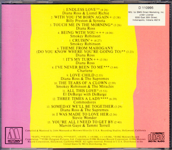 Various : Endless Love (15 Of Motown's Greatest Love Songs) (CD, Comp, Club, RE)