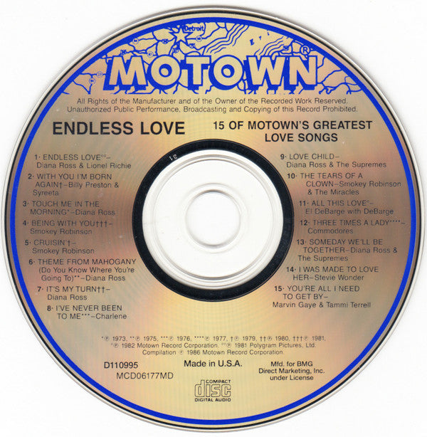Various : Endless Love (15 Of Motown's Greatest Love Songs) (CD, Comp, Club, RE)