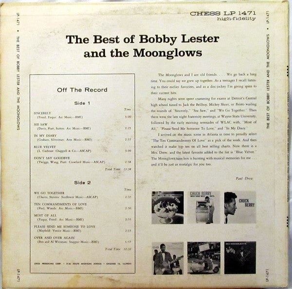 Bobby Lester And  The Moonglows : The Best Of Bobby Lester And The Moonglows (LP, Comp, Mono, Blu)