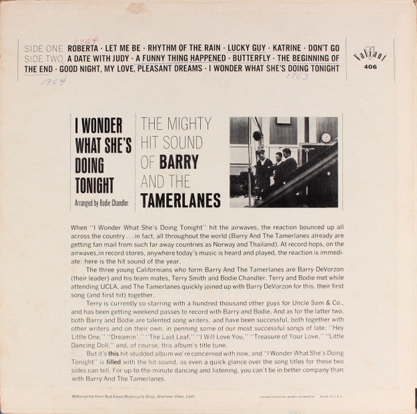 Barry And The Tamerlanes : I Wonder What She's Doing Tonight (LP, Mono)