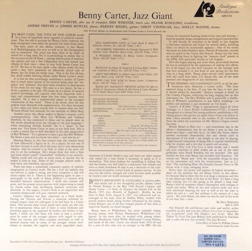 Benny Carter : Jazz Giant (LP, Album, Ltd, RE, RM, 180)