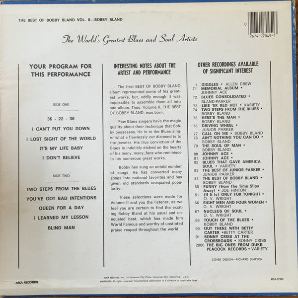 Bobby Bland : Best Of Bobby Bland Vol. II (LP, Comp, RE)