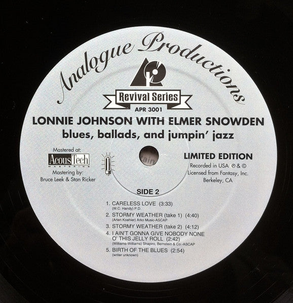 Lonnie Johnson (2), Elmer Snowden : Blues, Ballads, And Jumpin' Jazz Vol. 2 (LP, Album, Ltd)