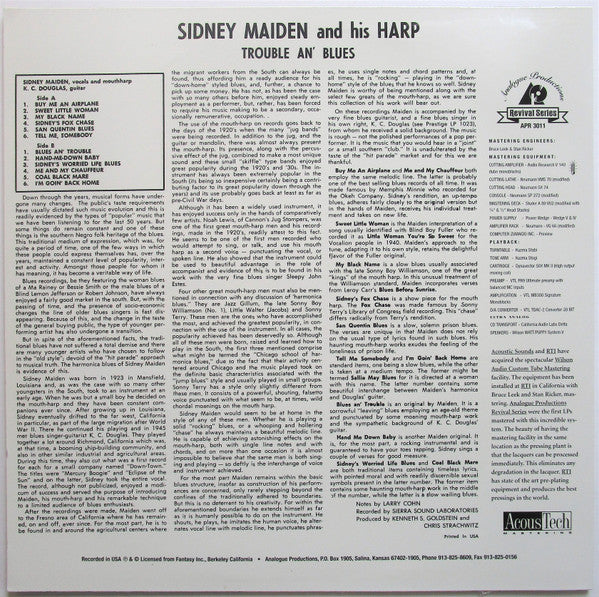 Sidney Maiden : Trouble An' Blues (LP, Album, Ltd, RE, RM)