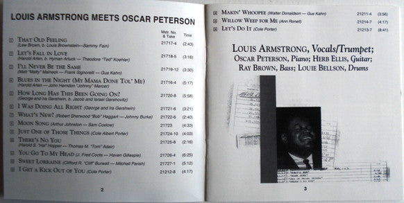 Louis Armstrong, Oscar Peterson : Louis Armstrong Meets Oscar Peterson (CD, Club, RE)