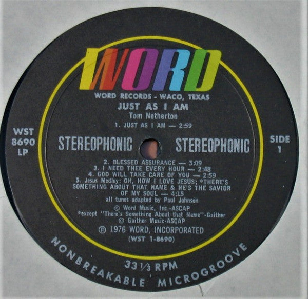 Tom Netherton : Just As I Am (LP, Album)