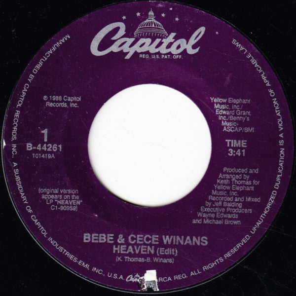 Bebe & Cece Winans : Heaven (7")