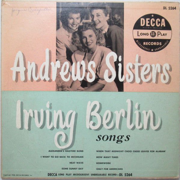 The Andrews Sisters : Irving Berlin Songs (10", Album)