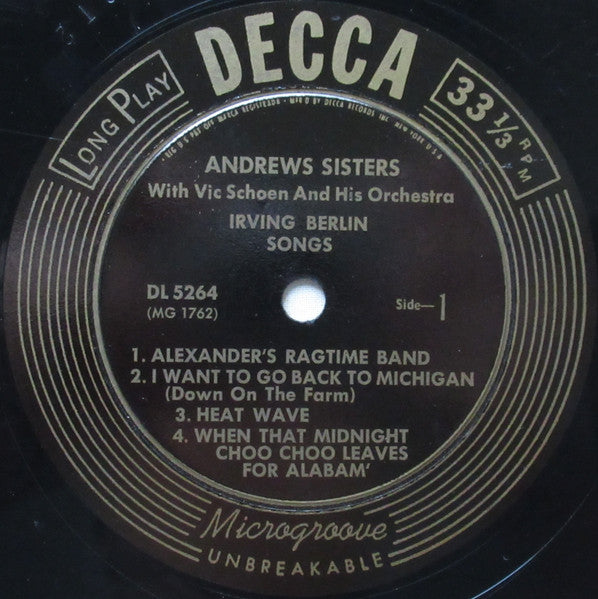 The Andrews Sisters : Irving Berlin Songs (10", Album)