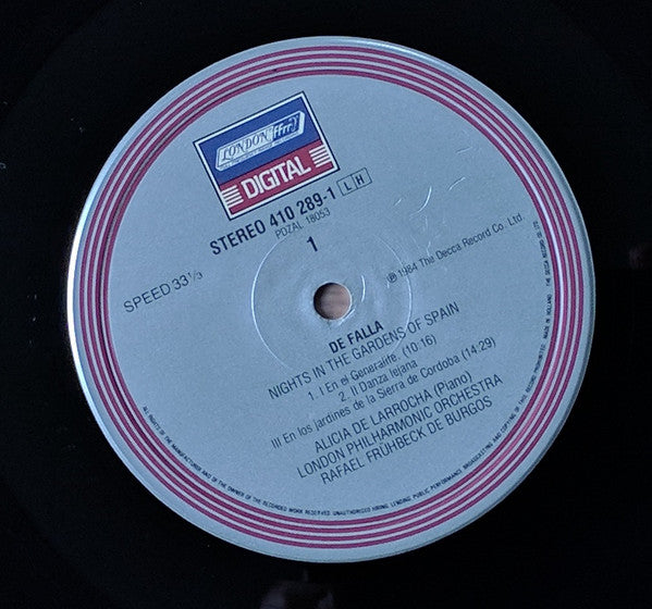 Falla* / Albéniz* / Turina*, Alicia De Larrocha, London Philharmonic Orchestra, Rafael Frühbeck De Burgos : Nights In The Gardens Of Spain = Nächte In Spanischen Gärten (LP)