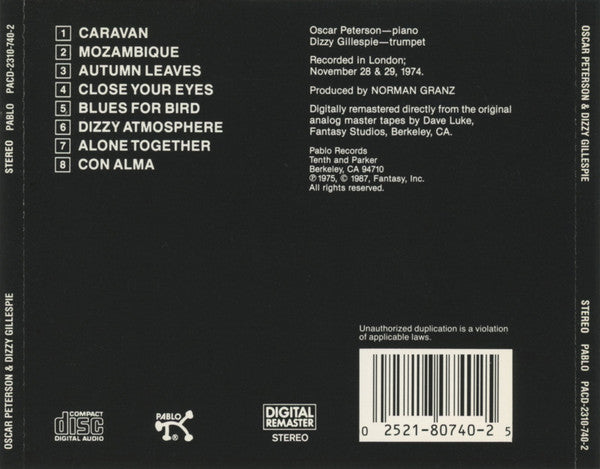 Oscar Peterson & Dizzy Gillespie : Oscar Peterson & Dizzy Gillespie (CD, Album)