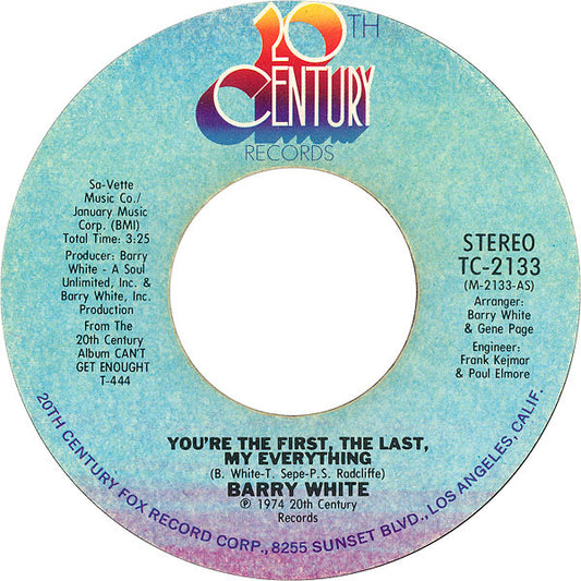 Barry White : You're The First, The Last, My Everything (7", Single, Styrene, Pit)