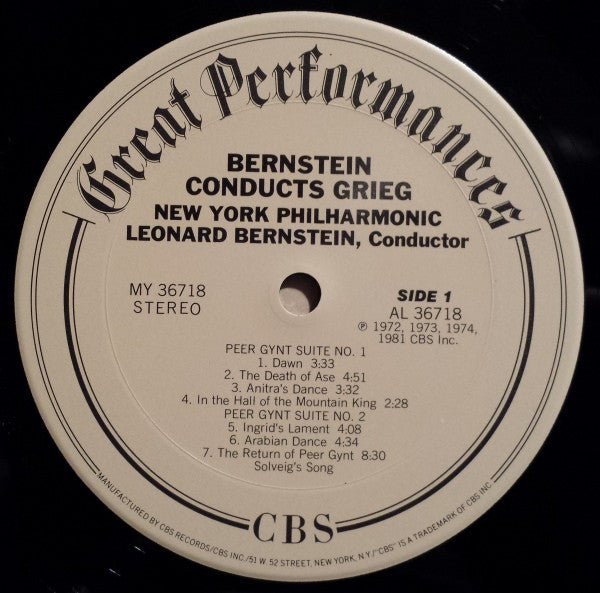 Grieg* / Sibelius* - Bernstein*, New York Philharmonic : Peer Gynt Suites No. 1 & 2 / Valse Triste, Finlandia, The Swan Of Tuonela (LP, Album)
