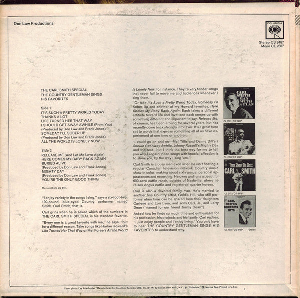 Carl Smith (3) : The Carl Smith Special (The Country Gentleman Sings His Favorites) (LP, Album)