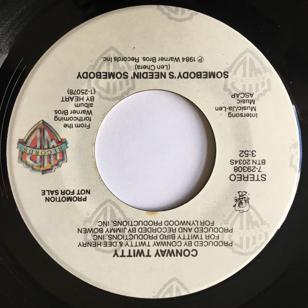 Conway Twitty : Somebody's Needin' Somebody  (7", Promo, Styrene)