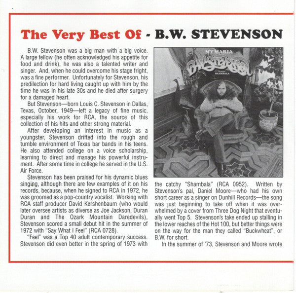 B.W. Stevenson : The Very Best Of B. W. Stevenson 16 Original Classics (CD, Comp, RE)