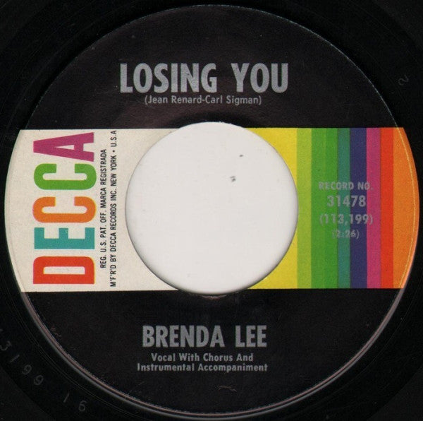 Brenda Lee : Losing You / He's So Heavenly (7", Pin)