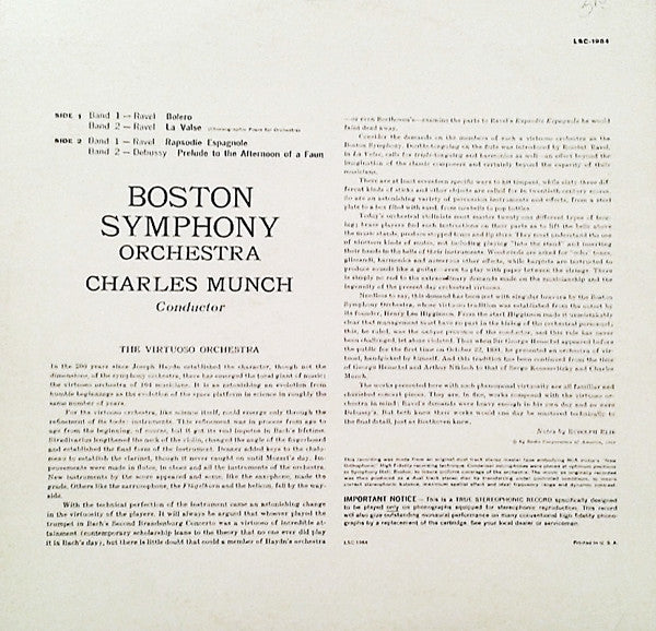Charles Munch, Boston Symphony Orchestra : Bolero (LP, Album)