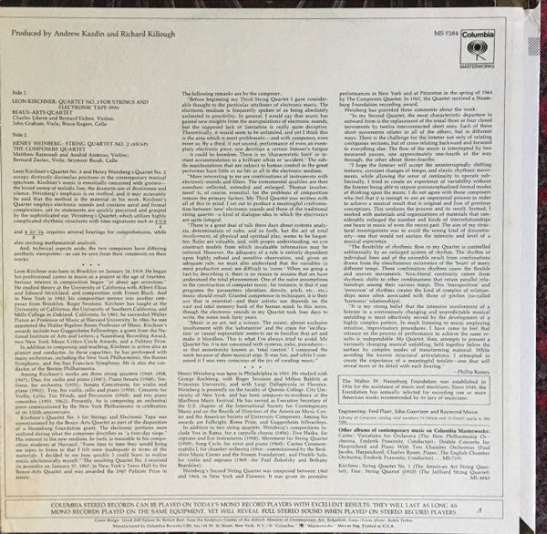 Leon Kirchner, Beaux-Arts Quartet* / Henry Weinberg, The Composers Quartet : String Quartet No. 3 For Strings & Electronic Tape / String Quartet No. 2 (LP)