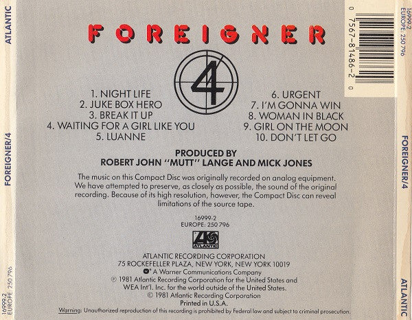 Foreigner : 4 (CD, Album, RE)