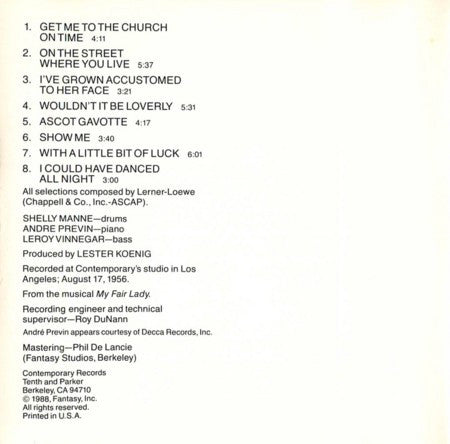 Shelly Manne & His Friends : Modern Jazz Performances Of Songs From My Fair Lady (CD, Album, RE)