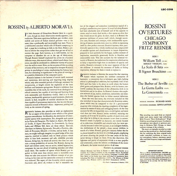 Rossini*, Chicago Symphony* / Reiner* : Rossini Overtures (LP, Album)