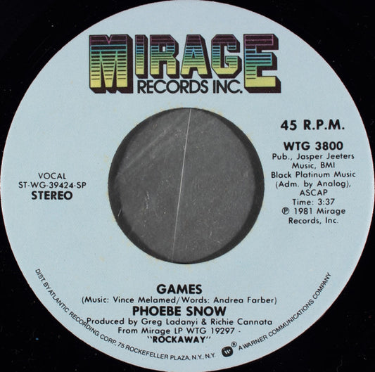 Phoebe Snow : Games (7", Single)