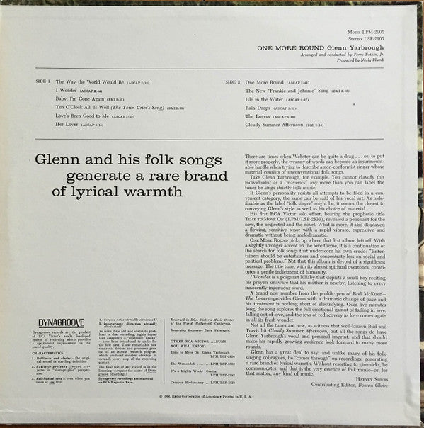 Glenn Yarbrough : One More Round (LP, Album, Mono)