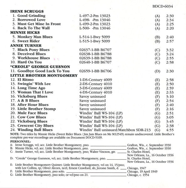 Little Brother Montgomery : Vocal Accompaniments & Early Post-War Recordings 1930-1954 (CD, Comp)