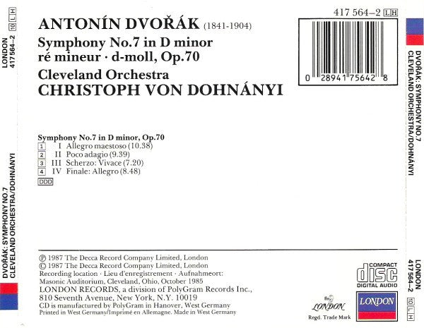 Dvořák*, Christoph von Dohnányi, Cleveland Orchestra* : Symphony No. 7 (CD)