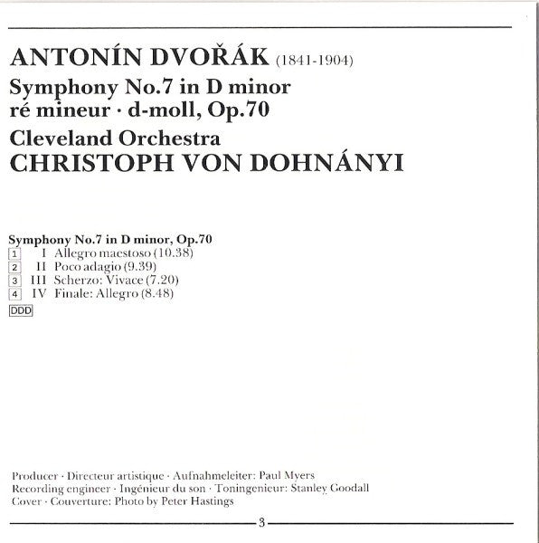 Dvořák*, Christoph von Dohnányi, Cleveland Orchestra* : Symphony No. 7 (CD)