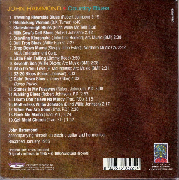 John Hammond* : Country Blues (CD, Album, RE)