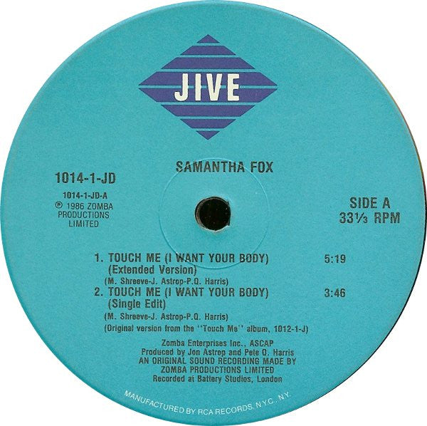 Samantha Fox : Touch Me (I Want Your Body) (12", Single)