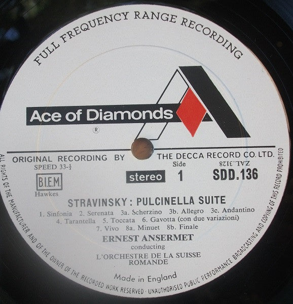 Stravinsky* - Ernest Ansermet, L'Orchestre De La Suisse Romande : Pulcinella Suite / Song Of The Nightingale  (LP, Album, RE, gro)
