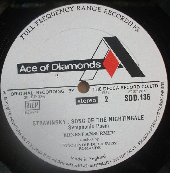 Stravinsky* - Ernest Ansermet, L'Orchestre De La Suisse Romande : Pulcinella Suite / Song Of The Nightingale  (LP, Album, RE, gro)